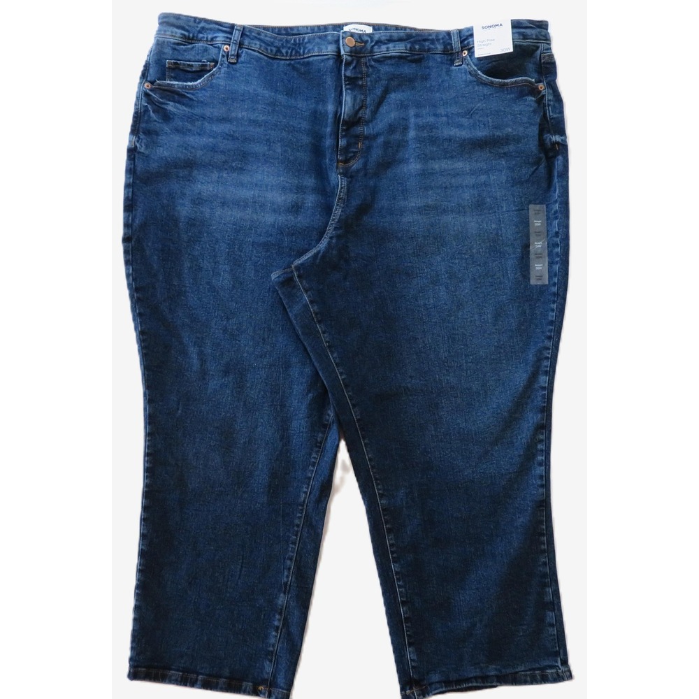 NWT 30W Sonoma Goods For Life High Rise Straight Jeans Dark Wash Stretch